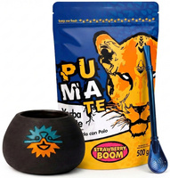 Zestaw Yerba Mate: PumaTe Strawberry Boom 500g, handmade matero ceramiczne Astra, bombilla La Mulata Al Promedio Blue