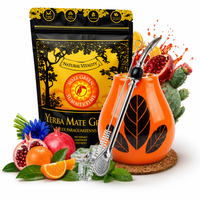 Zestaw Yerba Mate Green Summertime 500g + Matero Tykwa Ceramiczna Luka Hoja Orange + Bombilla Lagrima Negro