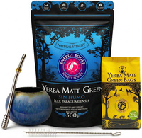 Zestaw Yerba Mate Green ENERGY BOOST +Cocido saszetki +piękne Matero ceramiczne handmade +Bombilla INOX Mate NUEVA