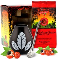 Zestaw w pudełku Mate Green Mas Energia Guarana 400g + Bombilla Liza + Matero Hoja Black