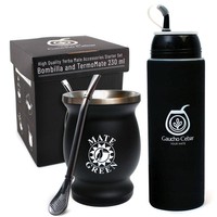 Czarny zestaw akcesoriów do yerba mate od Gaucho Cebar TermoMate Black 230 ml +Al 221 + Yerbomos 7.0