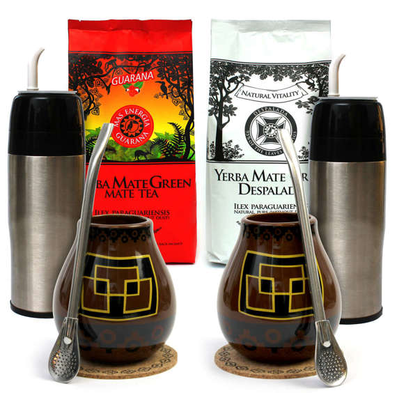 PS ZESTAW Yerba Mate Green 2 x 400g + 2 xMatermo  YERBOMOS + akcesoria dla dwojga